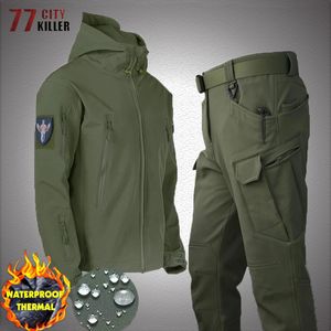 Men's Tracksuits Tactics Waterproof Sets Men Winter Soft Shell Fleece Jacket pants 2 Piece Set Thermal Military Windproof Hiking Suits 221101