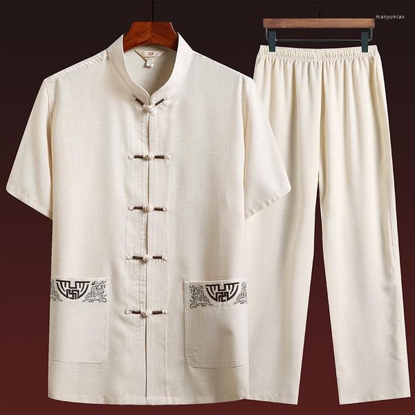 Survêtements pour hommes Costume Tang Vêtements d'été Style chinois Chemise et pantalon à la mode décontractée Ensemble 2 pièces Homme à manches courtes