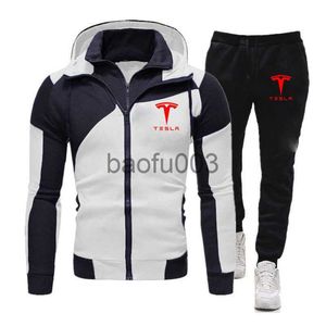 Survêtements pour hommes Tesla Imprimé Hommes Automne Hiver Survêtement Hoodies + Pantalons Ensembles Polaire Veste Décontractée Sportswear Manteaux Streetswear Manteau Costumes J230803