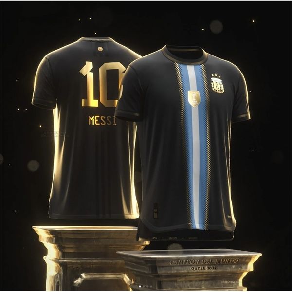 Survêtements pour hommes Le t-shirt du champion d'Argentine commémore le maillot de football décontracté de Messi en noir et or 230802