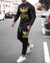 Heren Trainingspakken The Black King Heren Set Casual Sportkleding Hardlooppak Heren Lange mouwen Herfst T-shirt + Sport Trainingspak 2-delig Grote maten set T230714