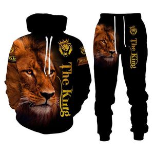 Survêtements pour hommes Le Lion 3D Imprimé Sweats À Capuche Ensemble KING Survêtement Pull Pantalon De Survêtement Sportswear Printemps Automne Homme Costume 6XL