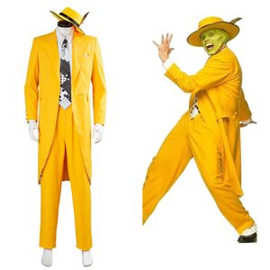 Chándales para hombres La máscara Jim Carrey Cosplay Disfraz Uniforme Traje Halloween Carnaval Traje amarillo 230906