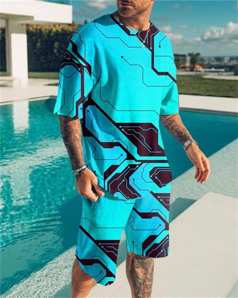 Chándales de hombre El verano en Europa y hombres de gran tamaño Tendencia de ocio 2022 Playa Viento Textura de 3 D Impresión digital Camiseta Pantalones SuitMen'