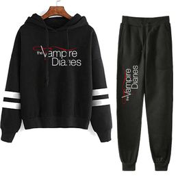 Fato de Treino Masculino The Vampire Diaries Fato de Treino Masculino Roupas Femininas Conjuntos de Duas Peças Moletom com Moletom e Calça de Moletom e Conjunto de Moletom com Moletom Z0224