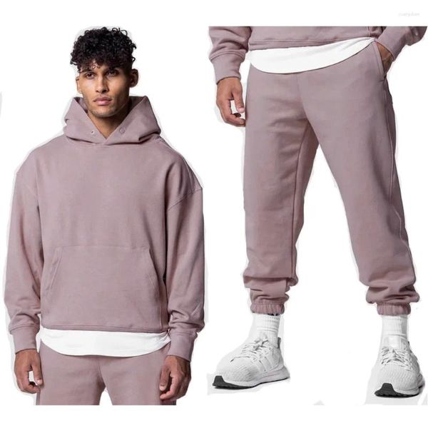 Survêtements pour hommes Ensembles d'entraînement en coton épais Kits de sport roses Pull à capuche avec pantalon Sweatshirts Gym Running