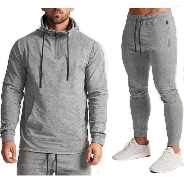 Survêtements pour hommes Ensembles d'entraînement épais Sweat à capuche Gris Pull de sport à capuche 2 pièces Top avec pantalon Sweatshirts Gym Running