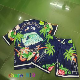 Chándales para hombre, tela fina, SURF CLUB, CASABLANCA, pantalones cortos, conjunto de camisa, hombres, mujeres, Hawaii, playa, vacaciones, traje corto 230720