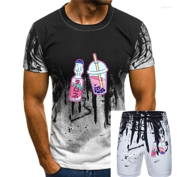 Chándales para hombres Camiseta sedienta Tokyo Ramune Pink Estética Manga Retro Algodón Cómodo Media Manga Cinco Puntos