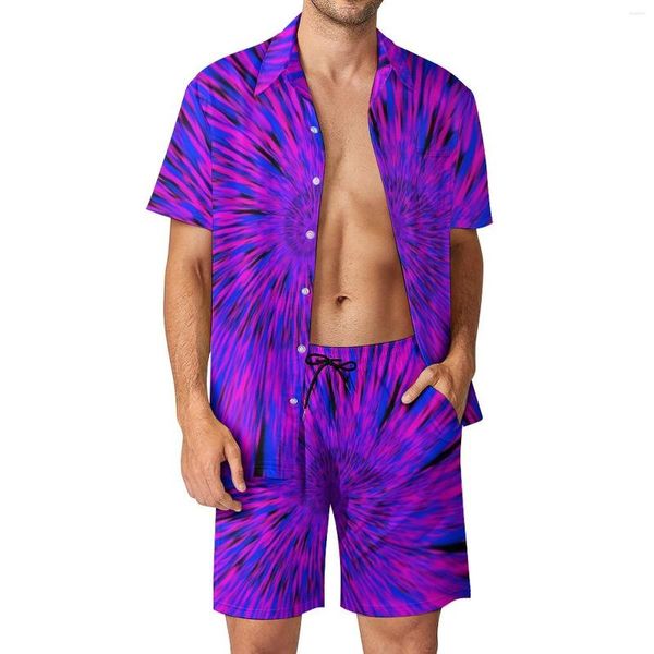 Conjuntos de chándales para hombre, conjunto de camisa informal morada y azul, pantalones cortos de playa hawaianos, traje personalizado de verano, ropa de 2 piezas de talla grande