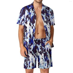 Heren Trainingspakken Tie Dye Patroon Heren Sets Blauw Camouflage Casual Shirt Set Vintage Vakantie Shorts Zomer Grafisch Pak Tweedelige Kleding