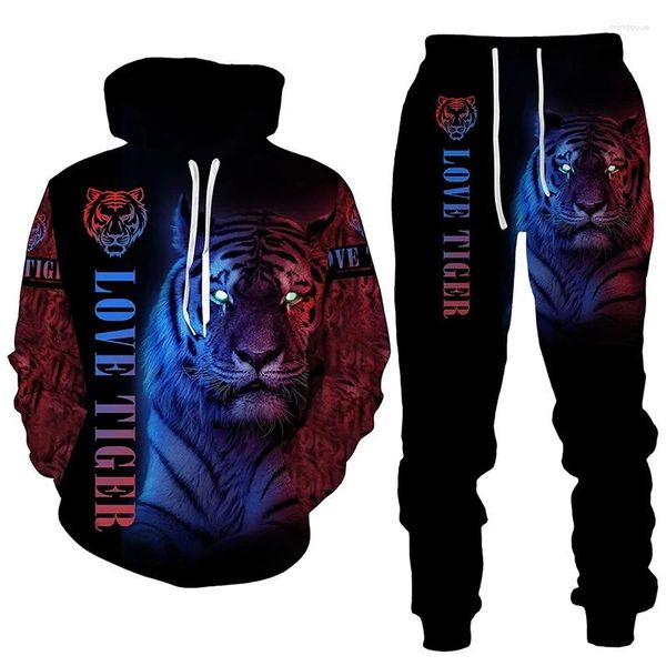 Survêtements pour hommes Tiger Sweats à capuche Survêtement 3D Imprimé Surdimensionné Sportswear Pantalon Ensembles Hip Funny Set Vêtements