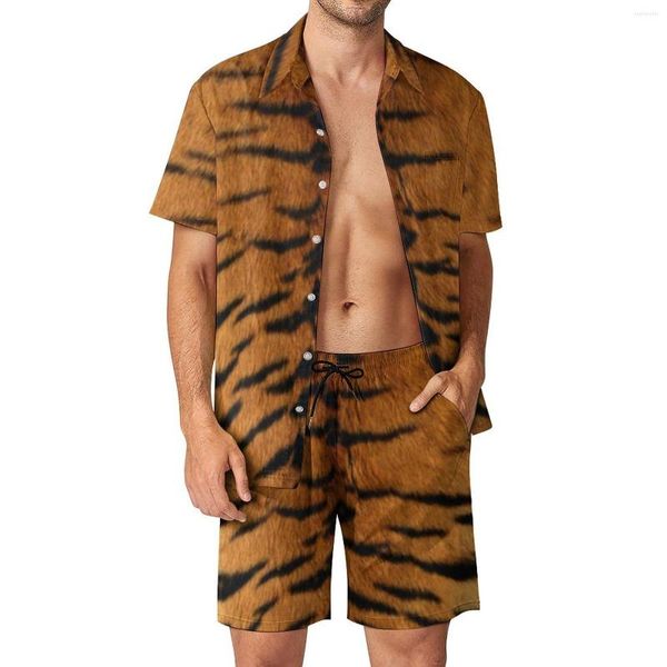 Survêtements pour hommes Tiger Print Hommes Ensembles Animal Skin Pattern Streetwear Casual Shirt Set Short Sleeve Design Shorts Summer Fitness Outdoor Suit