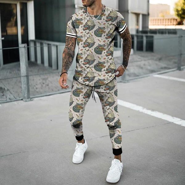 Chándales para hombres Chándal Moda casual Impresión 3D Tendencia de la calle Ropa para correr Pantalones de manga corta de alta calidad Traje deportivo