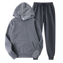 Tracksuits voor heren tracksuit mode hoodies pakken vaste sets sweatshirts metsweatpants lente herfst fleece hooded pullover 2 stuks set 230130