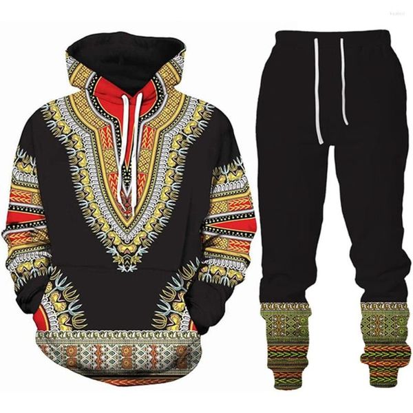 Chándales para hombres Chándal Sudaderas con capucha Conjunto Amarillo claro Rosa Azul Púrpura Con capucha Gráfico Tribal 2 piezas Impresión Deportes Al aire libre Casual Spo