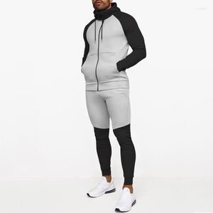 Heren trainingspakken trainingspak heren herfst casual patchwork slim fit hoodie en broek tweedelige sets voor heren sport fitness outfits pakken