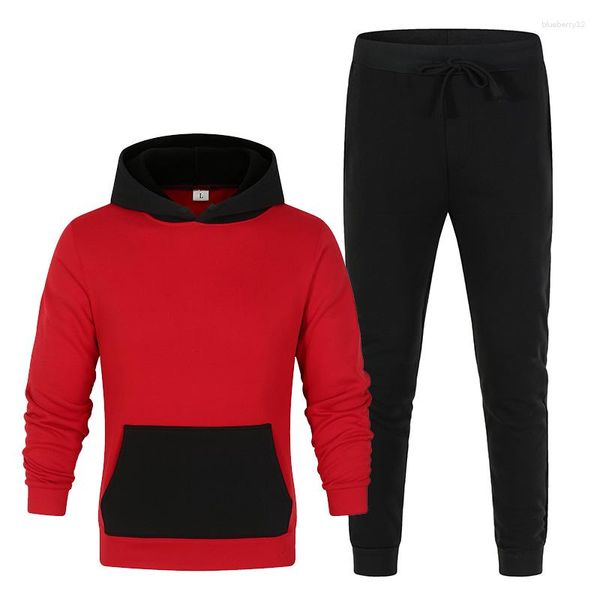 Chándales para hombres Chándal Hombres Moda Ropa deportiva Color Empalme Sudadera con capucha Vetement Homme Jogging Sudadera con capucha de 2 piezas