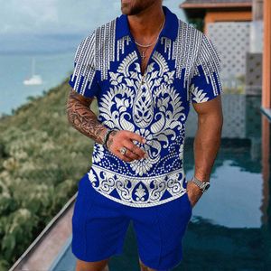 Heren Trainingspakken Trainingspak Poloshirt 2-delig Outfit Zomer Retro Totem Print Cools Man Modieus Luxe Hawaiiaans Strand Vakantie Korte mouw 230619