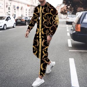 Suisses de survêtement masculines Ensemble de survêtement pour hommes 2 pièces Cosses de vêtements pour hommes Ice Silk Strewear 3D Luxury Vintage à manches longues Printed Man Sportswea 230213