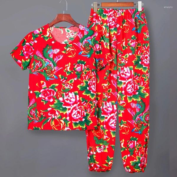 Survêtements pour hommes Ensembles de survêtement Vêtements Tenues T-shirt 3D Pantalons longs Costumes 2 pièces Chinois Nord-Est Big Flower Casual Sportswear Jogger