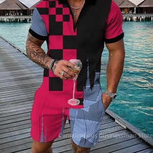 Suisses de survêtement masculines Tracksuit Summer Men Set Fashion Polo Shorts Set Casual Turn Down Collar Collar T-shirt Suit Male Vêtements