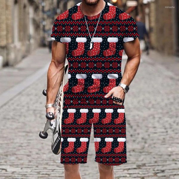 Chándales para hombre, conjunto de camiseta con estampado navideño, Hip-hop, Harajuku, estampado 3D, playa, verano, moda informal, traje de calle