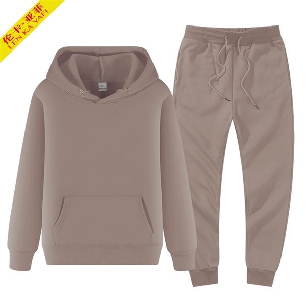 Survêtements pour hommes Survêtement hiver polaire mâle sweats à capuche pantalons ensembles marron noir mode jogger vêtements de sport vêtements non définis 221124