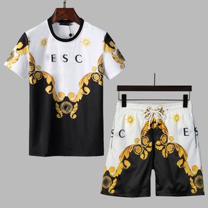 Survêtements pour hommes, survêtements, survêtement T-shirt de sport pour hommes nouvelle chemise à imprimé tigre à fleurs décontracté vers le bas costume d'été à la mode à manches courtes