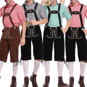 Trajes de hombre Trajes de pantalones cortos de cerveza bávara tradicional Trajes de Oktoberfest de Alemania Hombres adultos Monos Camisa Sombrero Tirantes Conjunto de tela de Halloween 230821