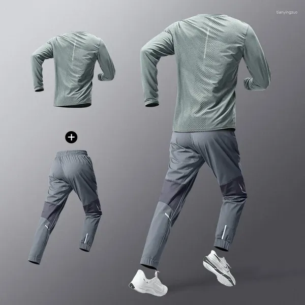 Chándales para hombres Conjuntos de ropa de entrenamiento Hombres Traje de secado rápido Respiración Correr Fitness Sudaderas Cortavientos Sudoración Camisetas Pantalones