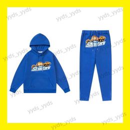 Heren Trainingspakken Trapstar Blauwe Tijger Handdoek Borduren Set Pluche Truien Met Capuchon Gesloten Been Sport Casual Broek T230327