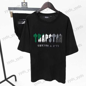 Chándales para hombres Trapstar Green White Toalla Bordado Street INS Algodón suelto Pantalones cortos de manga corta Conjunto deportivo Verano T230327