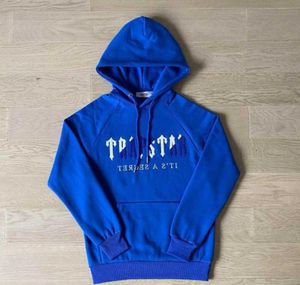 Survêtements pour hommes Trapstar Man Set Survêtement à capuche Chenille Décodé Bright Dazzling Blue White Top Quality Brodé Woman Suit Design of motion 658ess