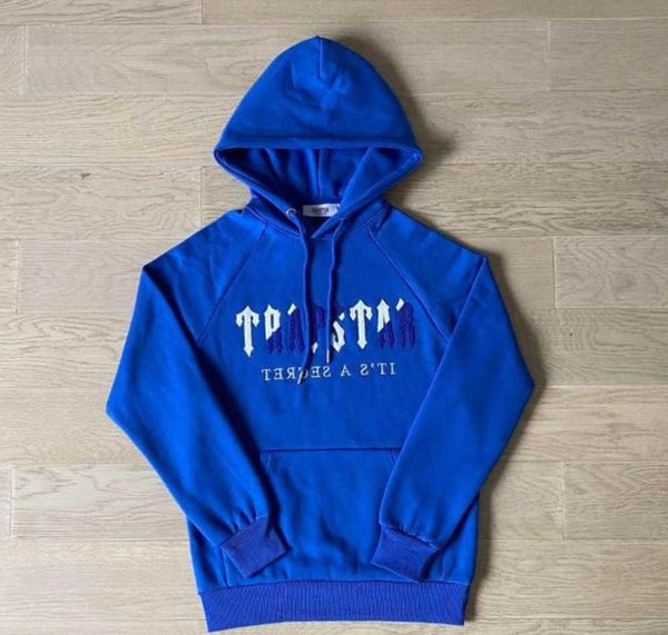 Survêtements pour hommes Trapstar Man Set Survêtement à capuche Chenille Décodé Bright Dazzling Blue White Top Quality Brodé Woman Suit Design of motion 658ess