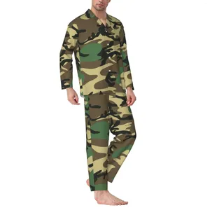 Survêtements pour hommes Trendy Fashion Camouflage Pyjama à manches longues avec pantalon en flanelle de coton et manches longues