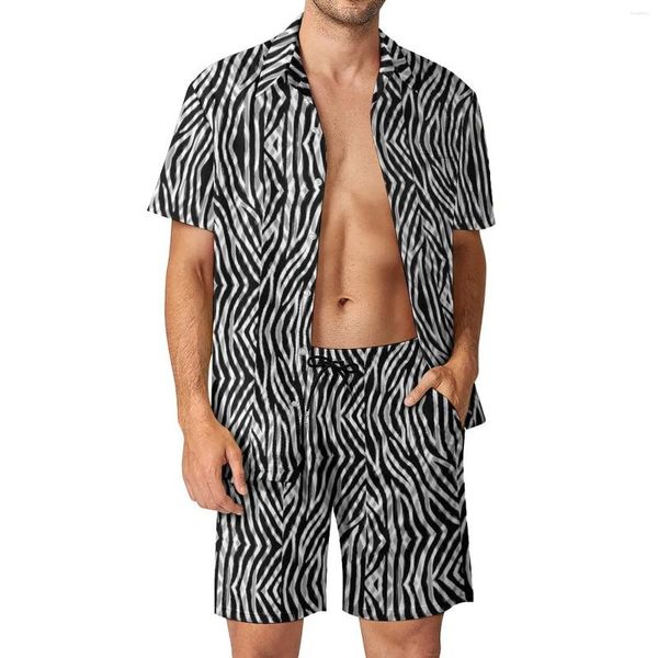 Survêtements pour hommes Tribal Print Hommes Ensembles Zebra Stripe Casual Shorts Été Rétro Beachwear Chemise Ensemble Manches Courtes Costume Oversize Cadeau D'anniversaire