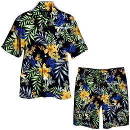 Tute da uomo Stampa floreale tropicale Completi hawaiani Casual Manica corta Camicia con risvolto Camicia con risvolto Pantaloncini da spiaggia Completi 2 pezzi 230726