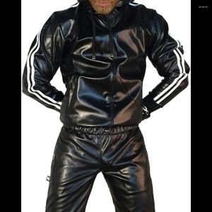 Survêtements pour hommes Costume en cuir deux pièces Hommes à capuche à manches longues Noir Sports Autnmn Vêtements pour hommes