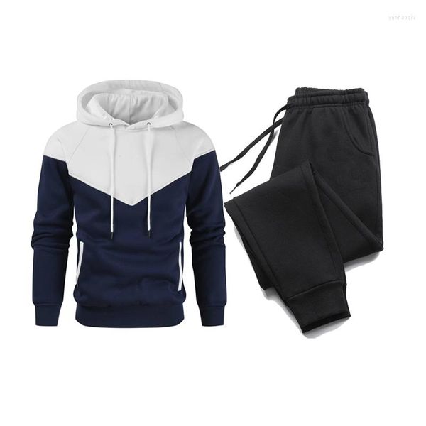 Chándales de hombre Conjuntos de dos piezas Costura de color Sudadera con capucha y pantalones Fshion Ropa deportiva informal Otoño Invierno Jogging Suit