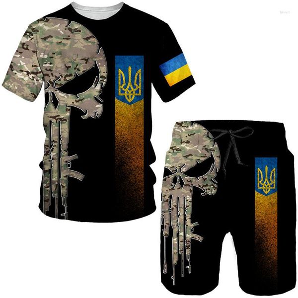 Survêtements pour hommes Ukrainien Camouflae Impression 3D T-Sirts/Costumes Forces armées T-shirts militaires Trie Ensemble Décontracté Trier Manches Vêtements de sport en plein air