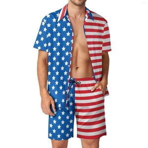 Survêtements pour hommes Usa Flag Beach Suit 2 pièces Coordonnées Vintage Graphic Cool Leisure Taille