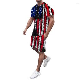 Survêtements pour hommes USA T-shirts Shorts Ensembles Drapeau américain Impression 3D Mode décontractée T-shirt à manches courtes surdimensionné Pantalon Ensemble Homme Costumes Vêtements