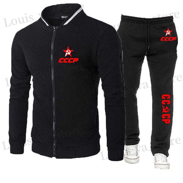 Survêtements pour hommes URSS Union soviétique Hommes Nouveau CCCP Russie 2 pièces Ensemble Survêtement Col rond Sweat à capuche + Pantalon Pull à capuche Costume Sportwear T231017