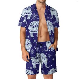 Survêtements pour hommes Vintage Éléphant Hommes Ensembles Ethnique Animal Casual Shorts D'été Tendance Plage Chemise Ensemble À Manches Courtes Conception Surdimensionné