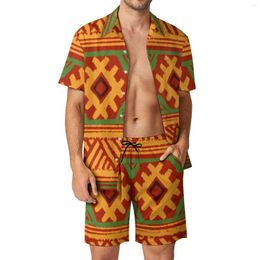 Suisses de survêtement masculines ethniques vintage sets abstraits art shorts décontractés d'été Hawaii Beach Shirt set