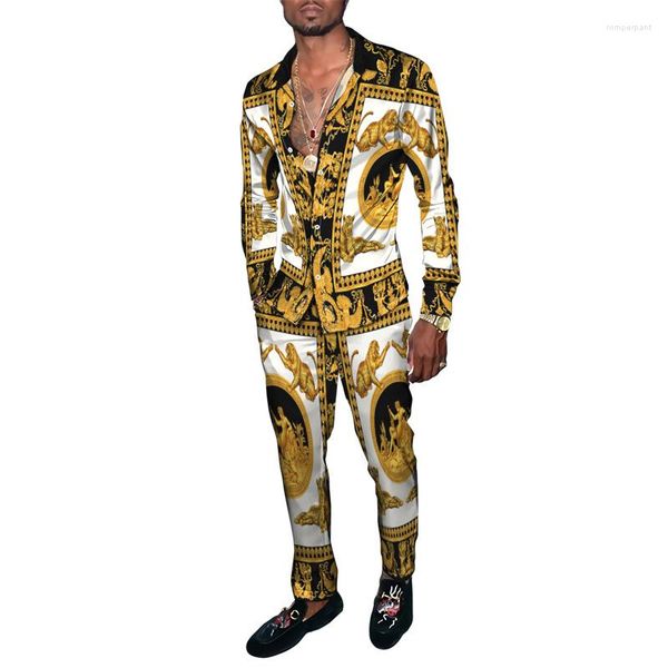 Survêtements pour hommes Vintage Gold Totem Floral Animal Léopard Tigre 3D Imprimé Vêtements Surdimensionnés Costume Chemises Hommes Pantalons 2pcs Ensemble Survêtement