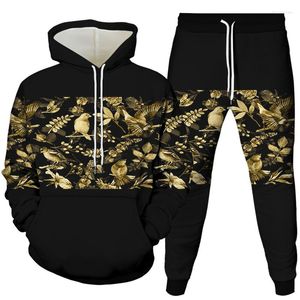 Survêtements pour hommes Vintage Harajuku Style Hommes Femmes Survêtement Vêtements Florial Bird Snake Rose Imprimer Sportwear Sweats à capuche Pantalon de jogging 2pcssets