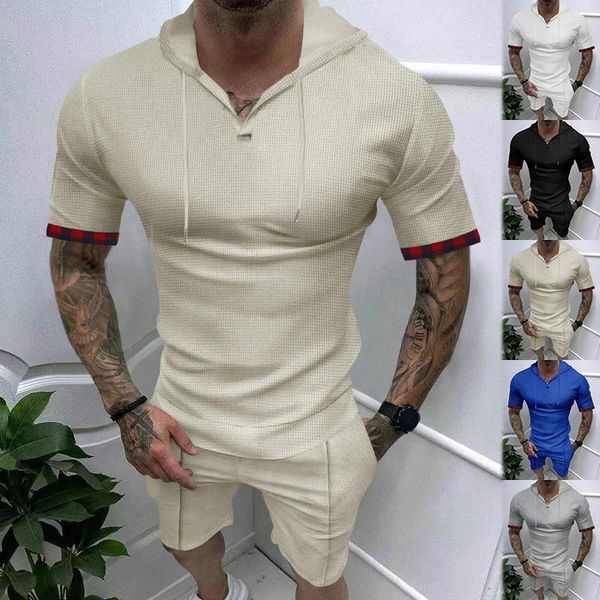 Chándales para hombres Camiseta con capucha vintage y pantalones cortos Conjuntos de dos piezas para hombre Trajes casuales de color puro de verano para hombres Ropa Ocio Trajes sueltos