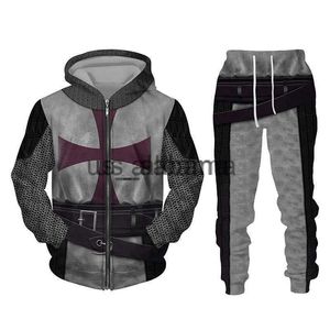 Survêtements pour hommes Vintage Knight Armor 3D Imprimer Hommes Zipper Survêtement Ensembles Casual Zipper Sweat à capuche + Pantalon 2pcs Ensembles surdimensionnés Mode Hommes Vêtements x0907